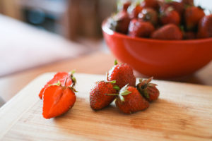 Strawberries on chopping Board